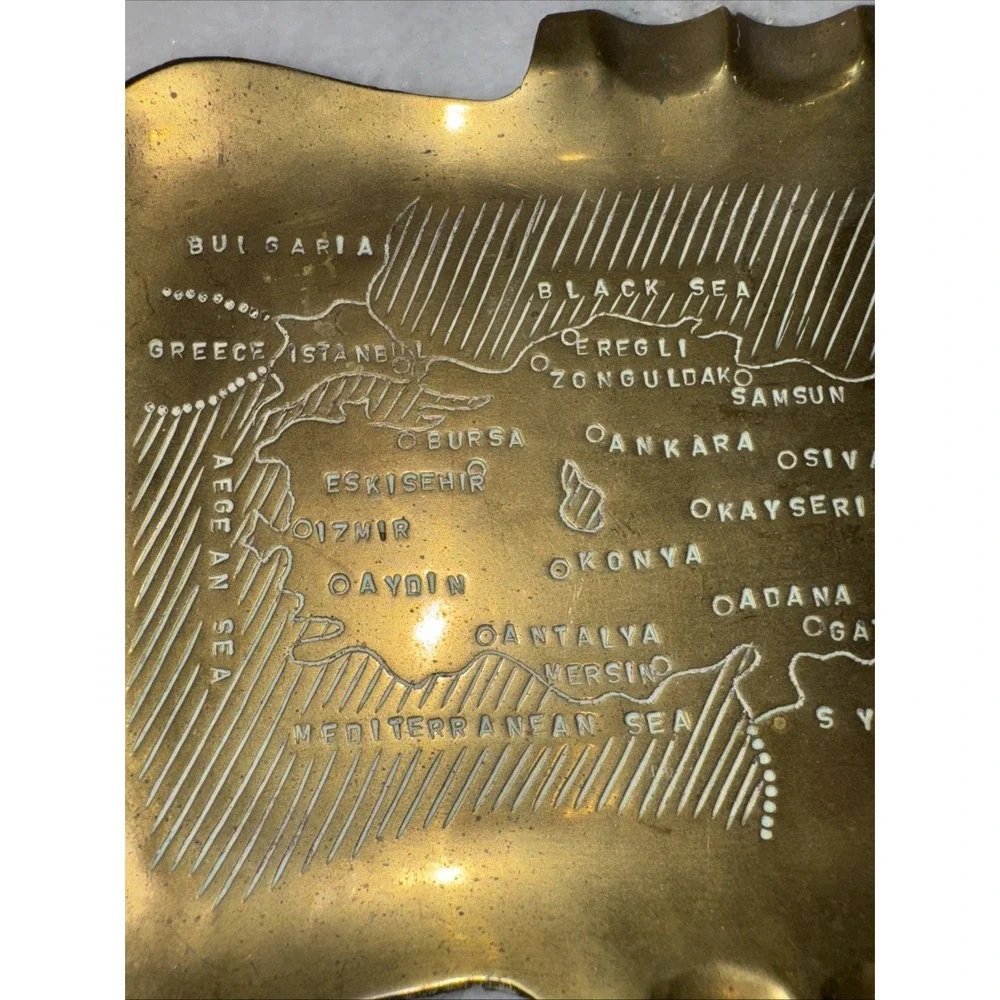 VTG SULEYMAN DONDURMACI ANKARAHAMMERED BRASS TRAY TURKEY TURKISH MAP DENIZ OLA51